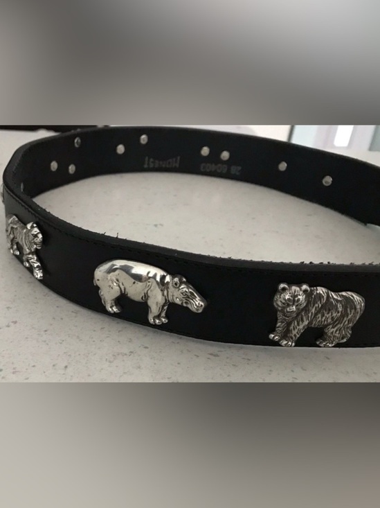 Vtg Brighton Honest 1992 Leather Black Belt Animals Solid Brass Size 28 main image 8